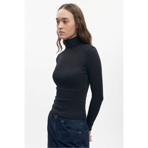 Kotn Size XS Black Micro-Rib 100% Egyptian Cotton Fitted Turtleneck Tee